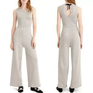 J Crew Metallic Lurex Disco Jumpsuit M Silver Stretch Knit Sleeveless Tie Neck
